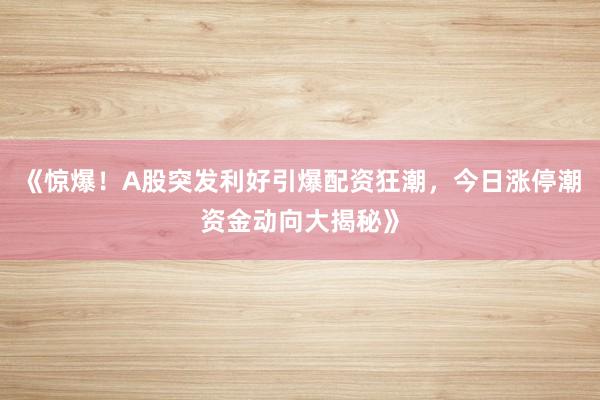 《惊爆！A股突发利好引爆配资狂潮，今日涨停潮资金动向大揭秘》