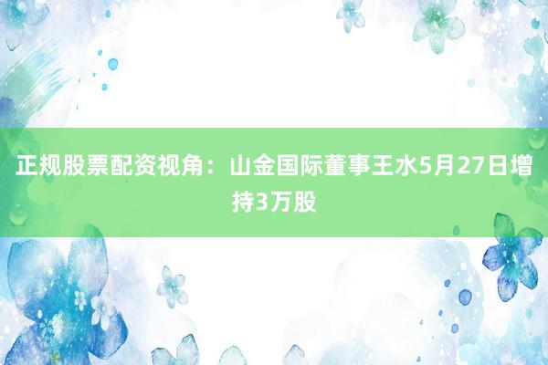 正规股票配资视角：山金国际董事王水5月27日增持3万股