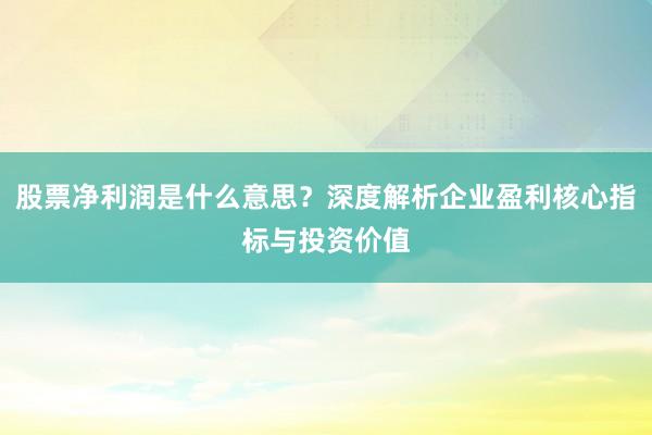 股票净利润是什么意思？深度解析企业盈利核心指标与投资价值