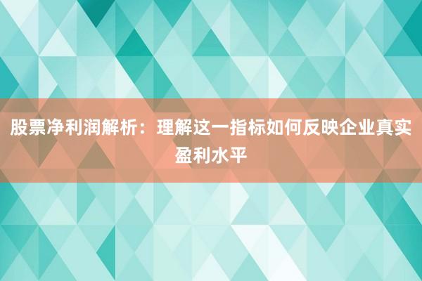 股票净利润解析：理解这一指标如何反映企业真实盈利水平