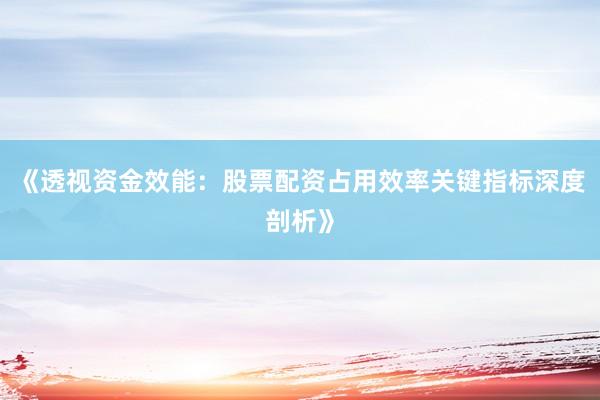 《透视资金效能：股票配资占用效率关键指标深度剖析》